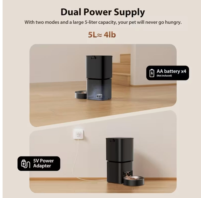Automatic Dog or Cat Feeder, 5L/21 Cup Timed Automatic Pet Feeder, Dual Power Auto Dog Feeders, Pet Dry Food Dispenser for Cats & Small Dogs, 1-10 Meal Programmable 1-15 Portion Control Cat Feeder(Not WiFi)